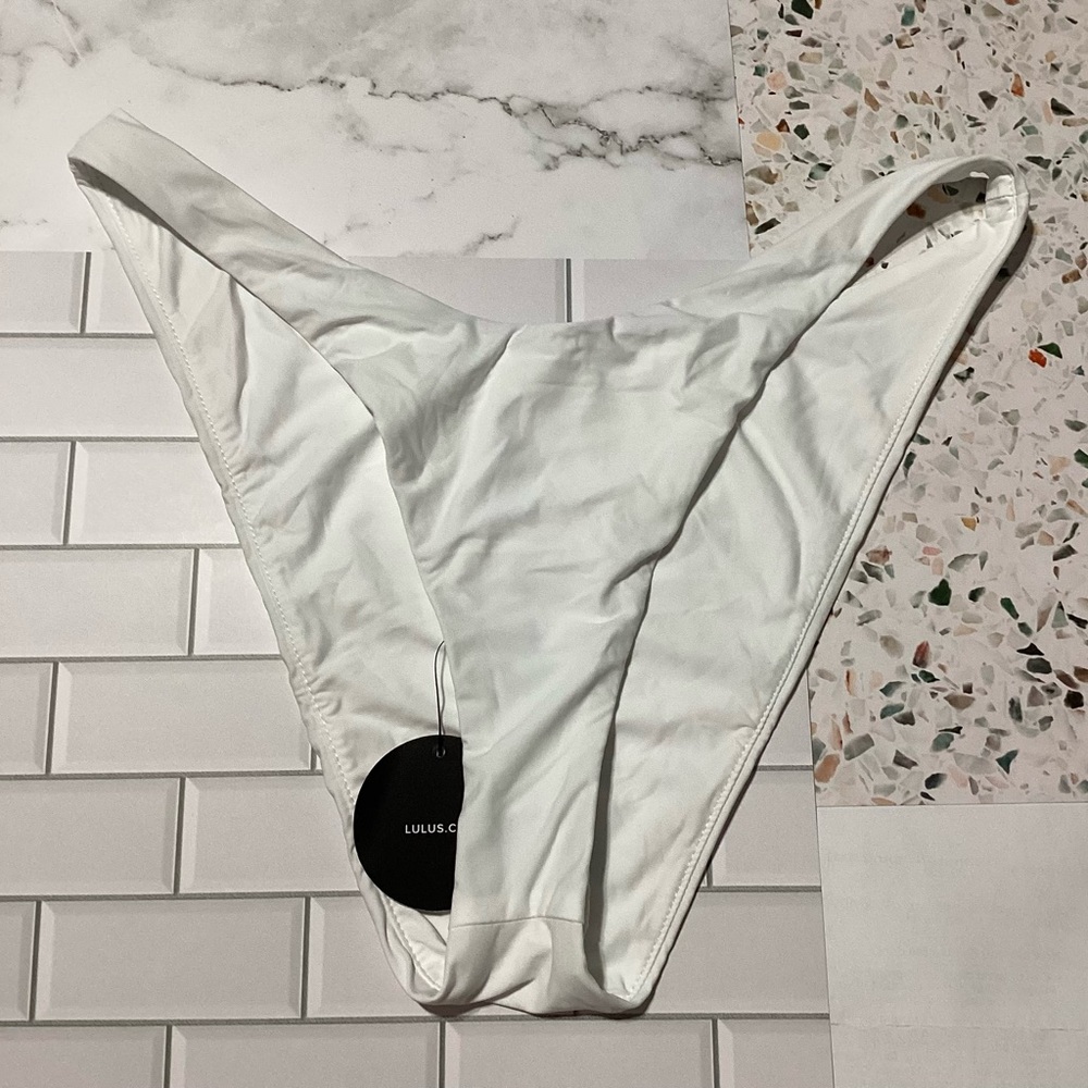 Lulus White High Cut Bikini Bottoms Size Large